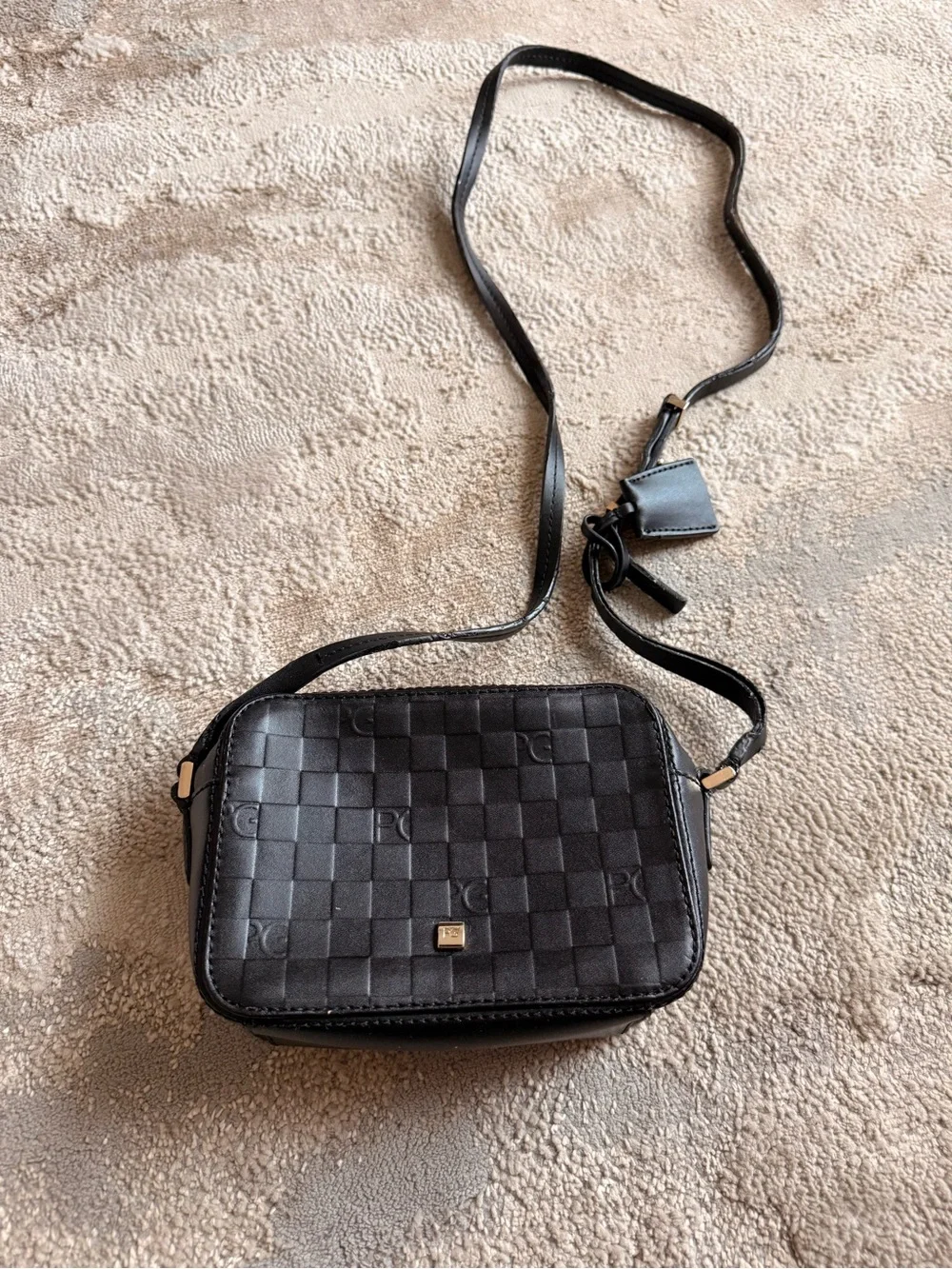 Purificación García Black Embossed Logo Crossbody Bag